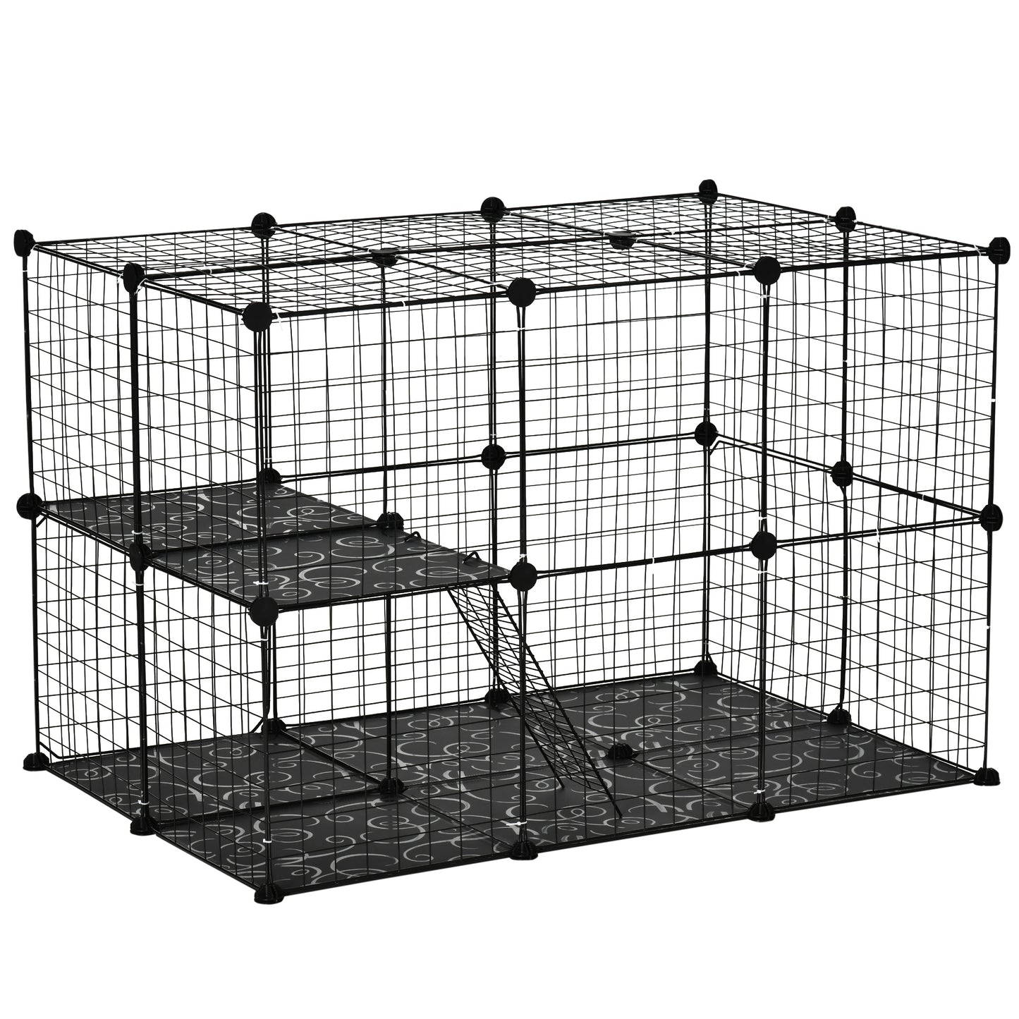 Photo of PawHut Pet Playpen DIY Small Animal Cage Enclosure Metal Wire Fence 39 Panels with 3 Doors 2 Ramps for Kitten Bunny Chinchilla Pet Mink Black in Black colour on a white background