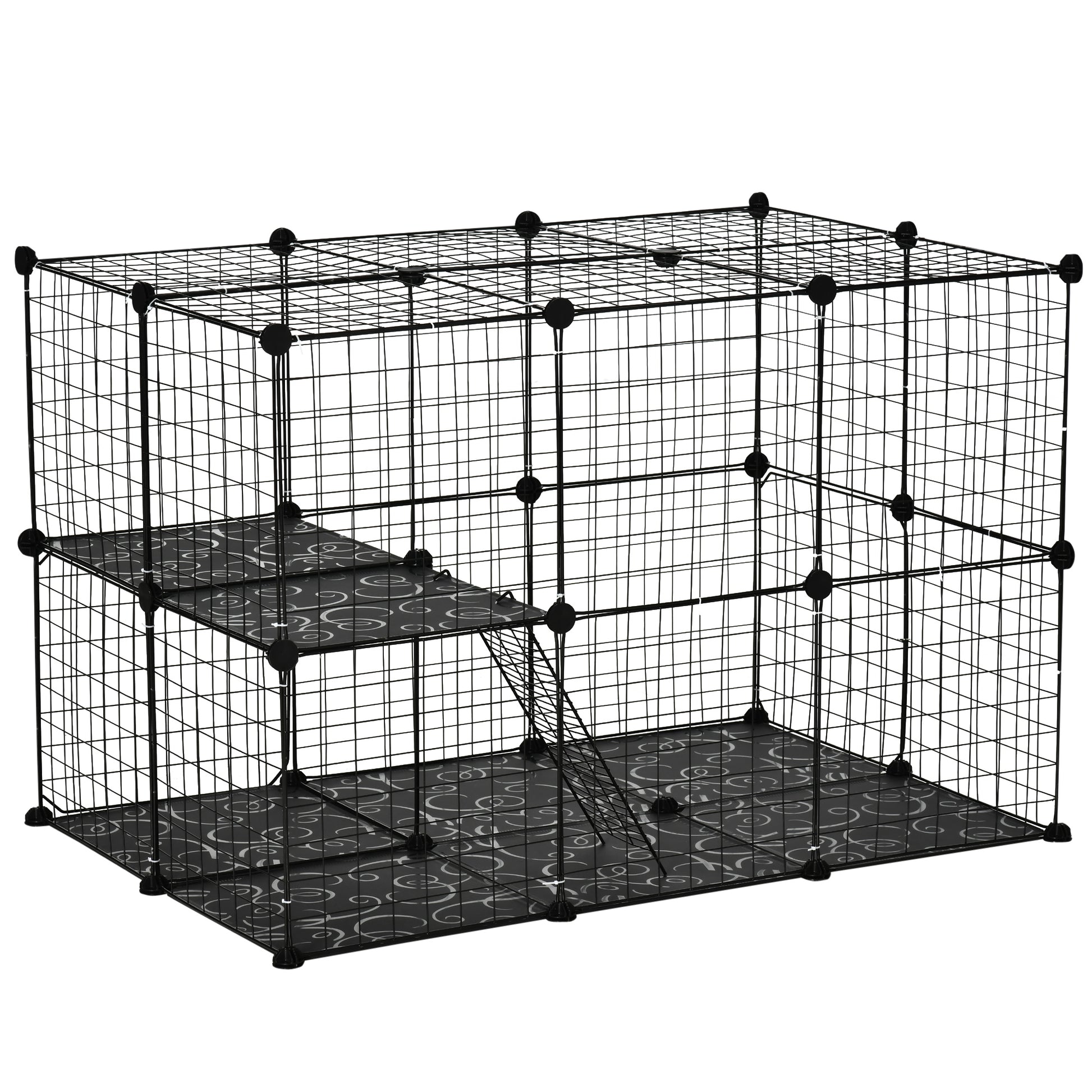 Photo of PawHut Pet Playpen DIY Small Animal Cage Enclosure Metal Wire Fence 39 Panels with 3 Doors 2 Ramps for Kitten Bunny Chinchilla Pet Mink Black in Black colour on a white background