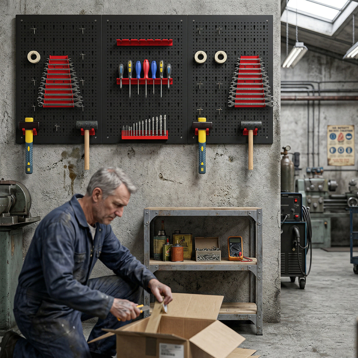 HOMCOM 28 Pcs Wall-Mounted Pegboard with 3 Boards, Garage Tool Storage Unit Black and Red