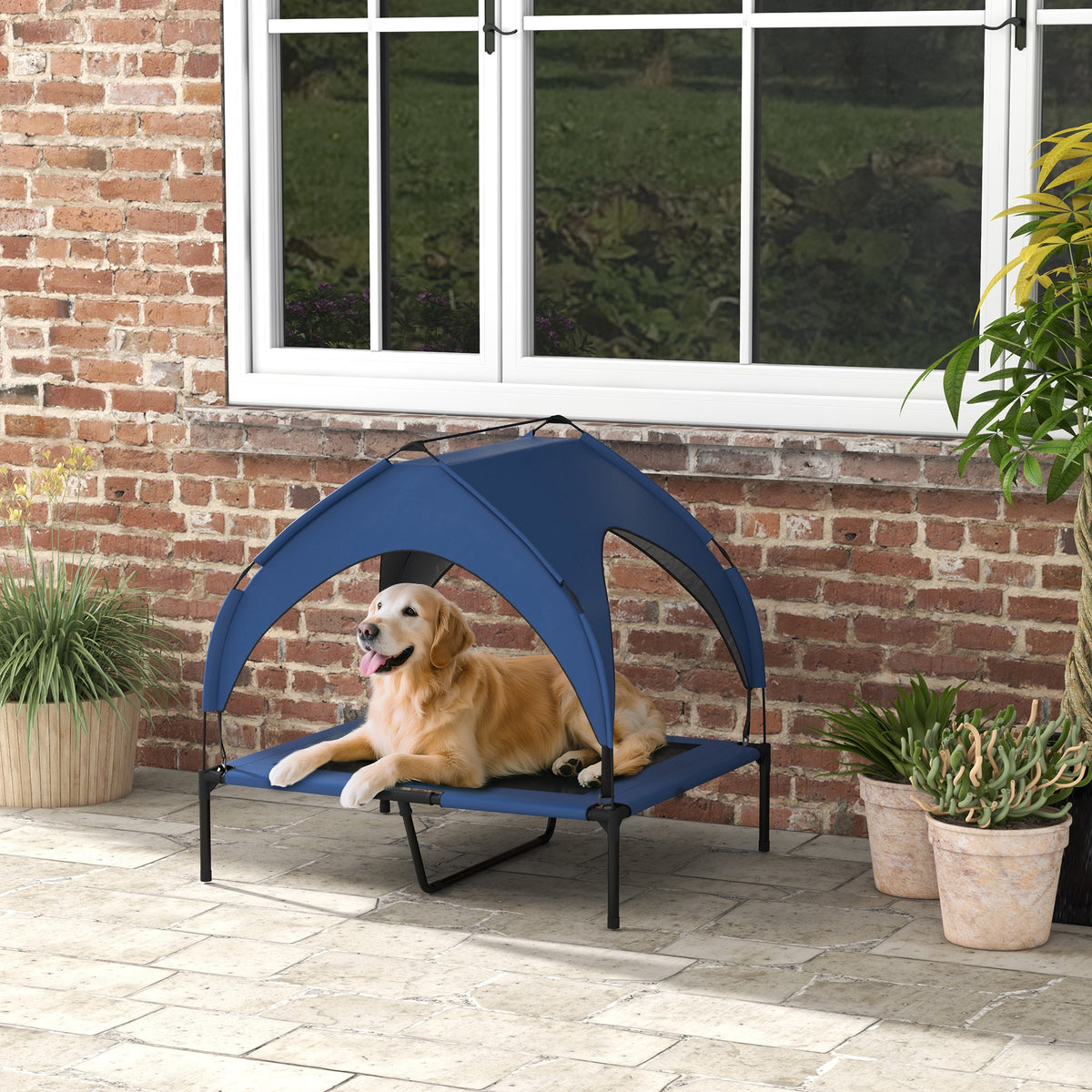 PawHut Cooling Raised Pet Bed w/ Washable Breathable Mesh, for Medium, Large Dogs, 91 x 76 x 85cm - Dark Blue