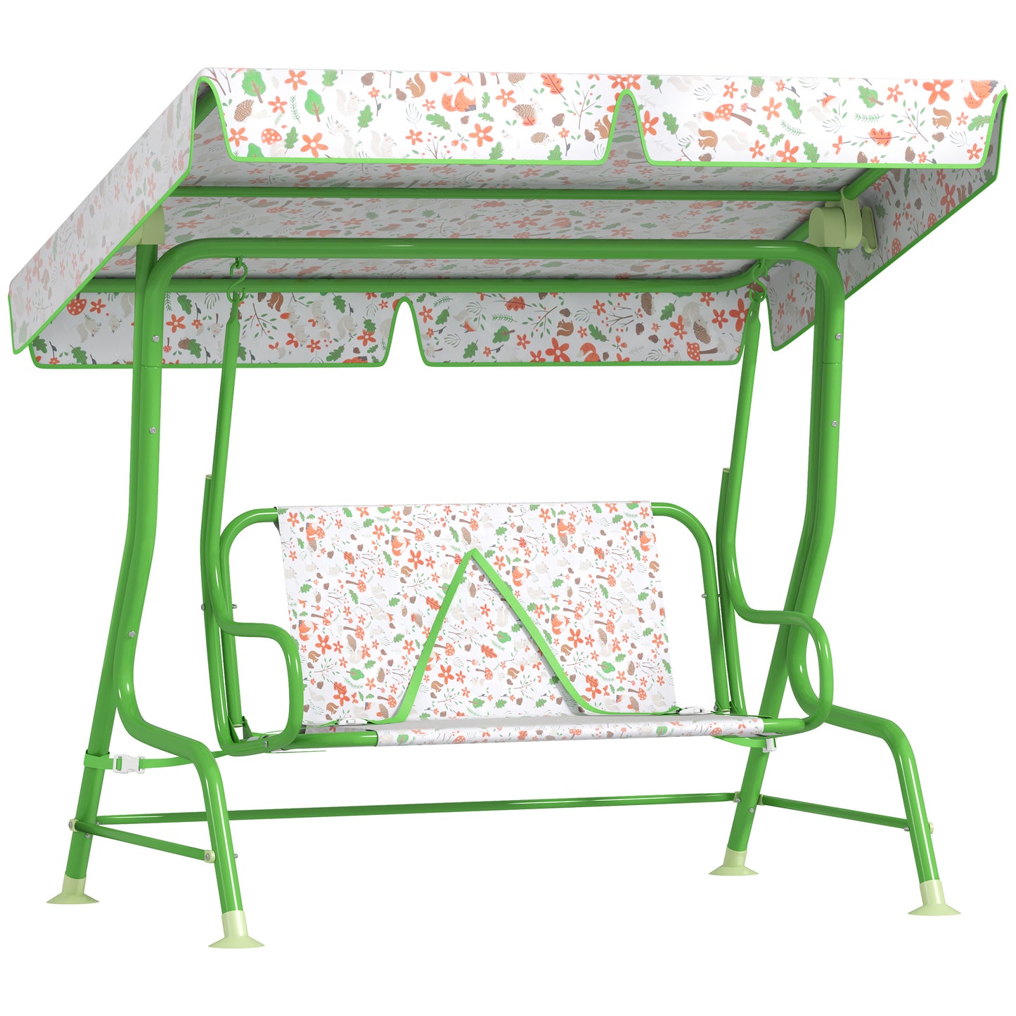 Photo of AIYAPLAY Kids Garden Swing Chair with Adjustable Canopy, Safety Belt, 2 Seater Hammock Swing Bench for Patio, Porch, Green in Green colour on a white background