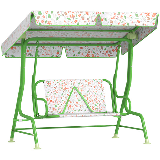 Photo of AIYAPLAY Kids Garden Swing Chair with Adjustable Canopy, Safety Belt, 2 Seater Hammock Swing Bench for Patio, Porch, Green in Green colour on a white background