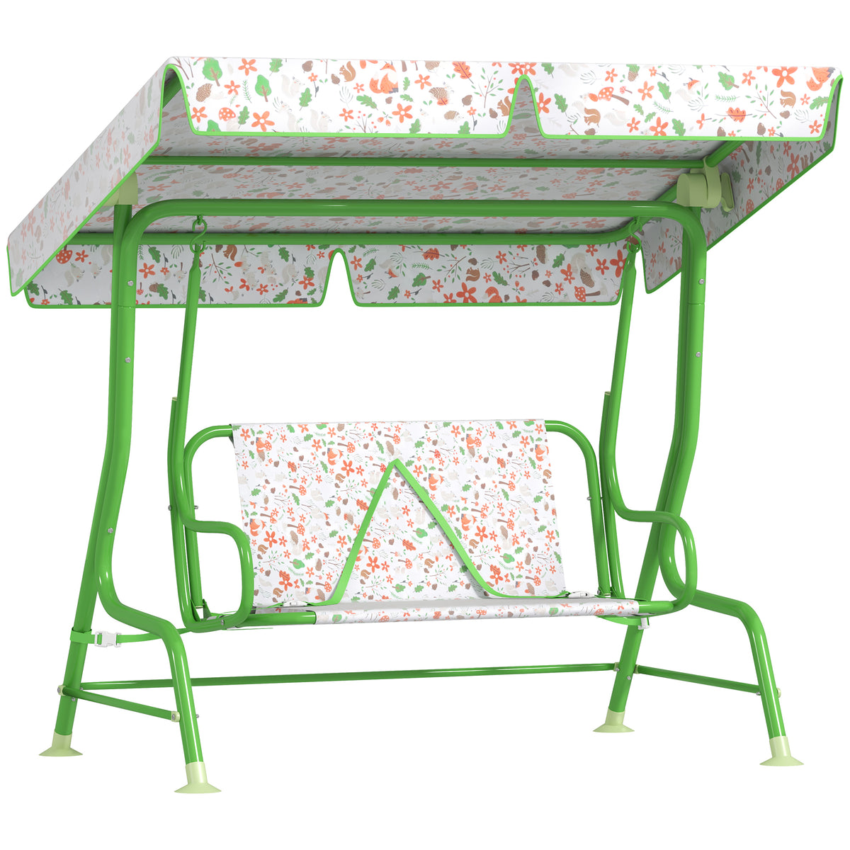 Photo of AIYAPLAY Kids Garden Swing Chair with Adjustable Canopy, Safety Belt, 2 Seater Hammock Swing Bench for Patio, Porch, Green in Green colour on a white background