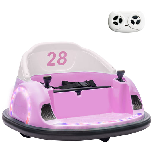 Photo of AIYAPLAY 360° Rotation Kids Bumper Car, 12V Waltz Car with Remote Control, Dual Joystick, Music, Lights, Pink in Pink colour on a white background