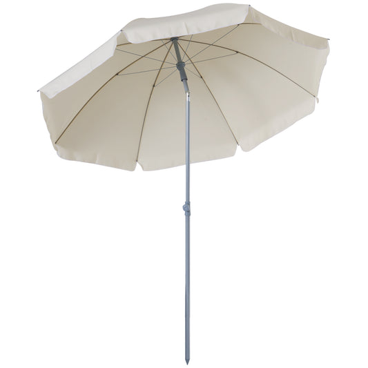 Photo of Outsunny 2.2m Beach Umbrella, Portable Parasol with Tilting Function, Outdoor Sunshade Shelter with 8 Ribs for Garden, Pool and Patio, Cream White in White colour on a white background