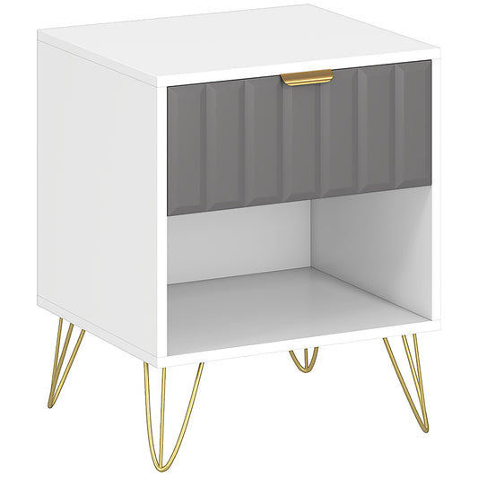 Photo of HOMCOM Bedside Table Modern Bedside Cabinet with Drawer and Open Compartment, 45 x 40 x 55, White in White colour on a white background