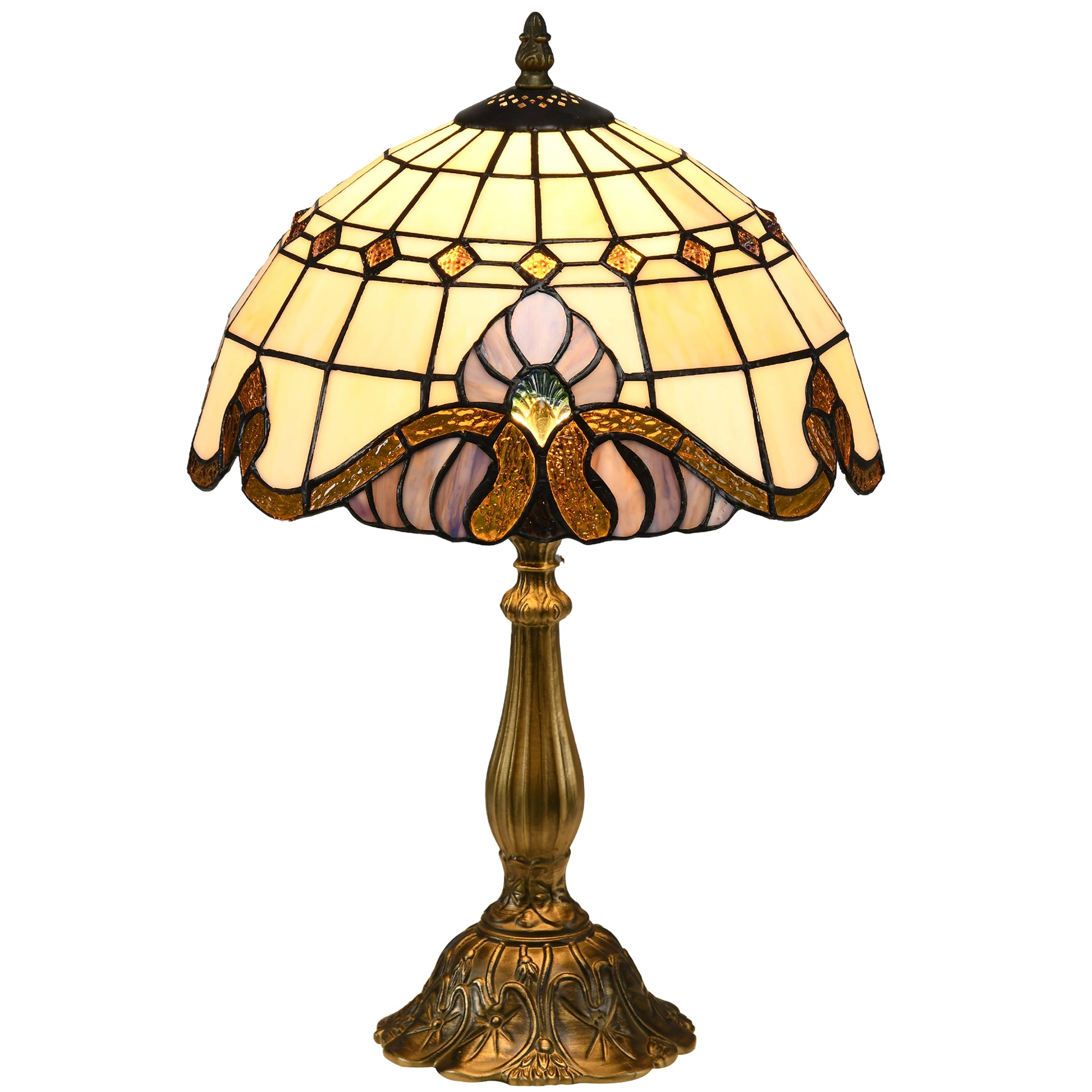 Photo of HOMCOM Tiffany Stained Glass Table Lamp, Handmade Antique Bedside Lamp, Decorative Night Light for Bedroom, Living room, Home, Nightstand in Nightstand colour on a white background