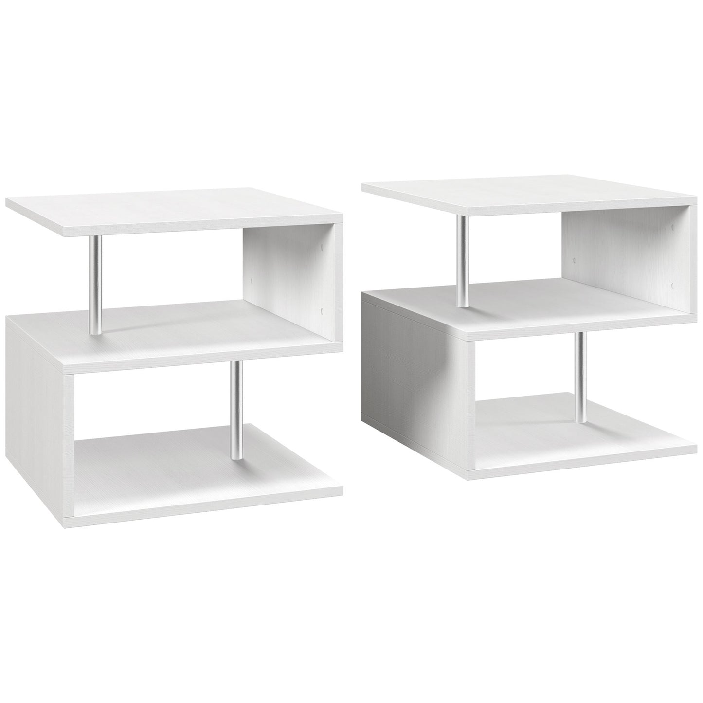 Photo of HOMCOM Wooden S Shape Cube Coffee Table 2 Tier Storage Shelves Organiser Office Bookcase Living Room End Desk Stand Display Set of 2 (White) in (White) colour on a white background