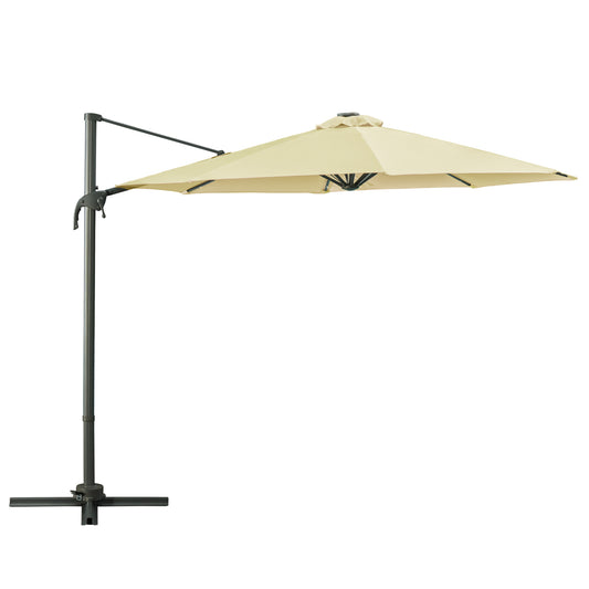 Photo of Outsunny 3(m) LED Cantilever Parasol Garden Sun Umbrella w/ Base and Solar Lights Beige in Beige colour on a white background