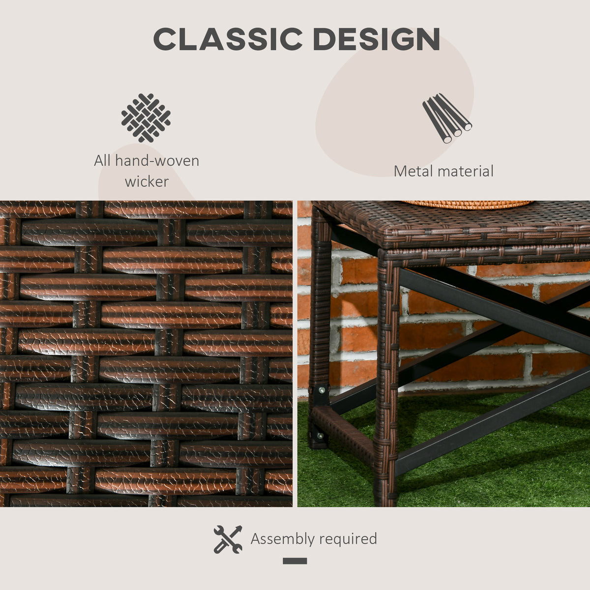 Outsunny Outdoor Coffee Table Side Table with X-Shape Frame for Patio, Balcony, Mixed Brown
