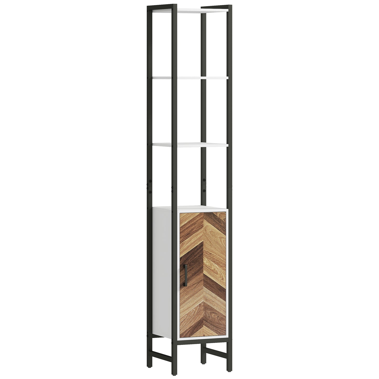 Photo of HOMCOM Tall Bathroom Cabinet with 3 Shelves, Slim Storage Cabinet with Adjustable Shelf, Narrow Tallboy Cupboard, Bathroom Storage Unit for Kitchen, Living Room, Hallway, 30 x 30 x 170 cm in cm colour on a white background