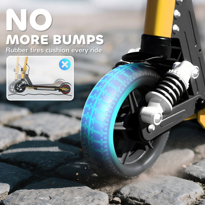 Close-up of the SPORTNOW scooter's rear tire and suspension spring