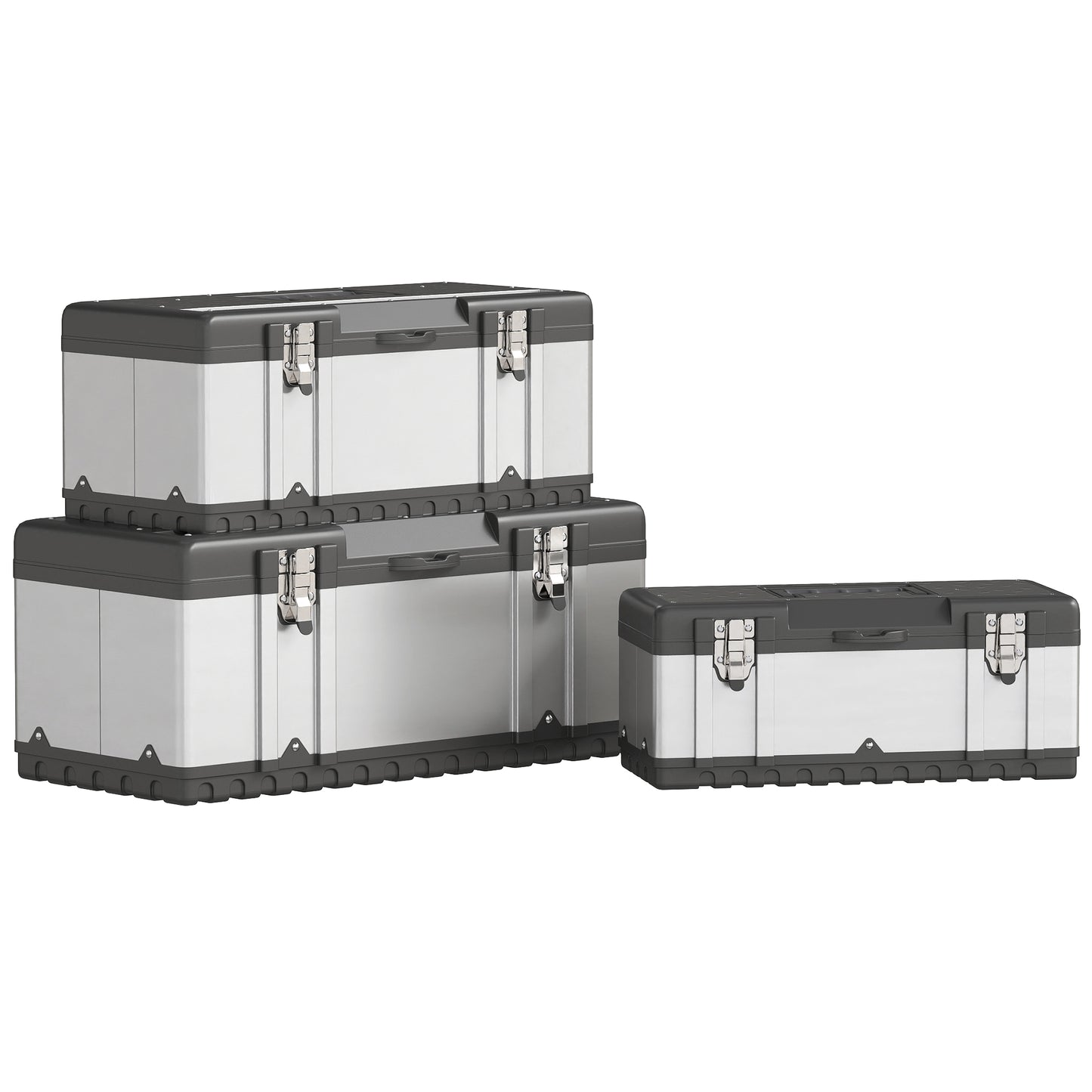 Photo of HOMCOM 3 Pieces Stainless Steel Toolbox Set, 23"/ 19"/ 16" in 16" colour on a white background