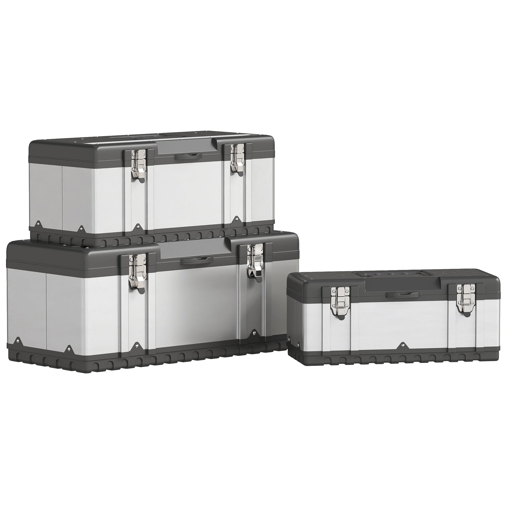 Photo of HOMCOM 3 Pieces Stainless Steel Toolbox Set, 23"/ 19"/ 16" in 16" colour on a white background