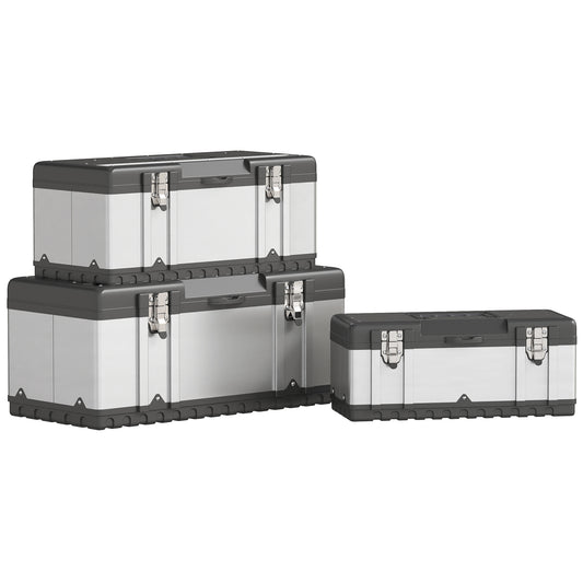 Photo of HOMCOM 3 Pieces Stainless Steel Toolbox Set, 23"/ 19"/ 16" in 16" colour on a white background