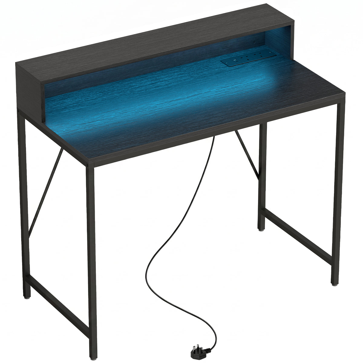 Photo of HOMCOM Gaming Desk, 100cm Computer Desk with LED Lights, Power Outlets, Monitor Stand and Remote, Black Wood-Effect in Wood-Effect colour on a white background