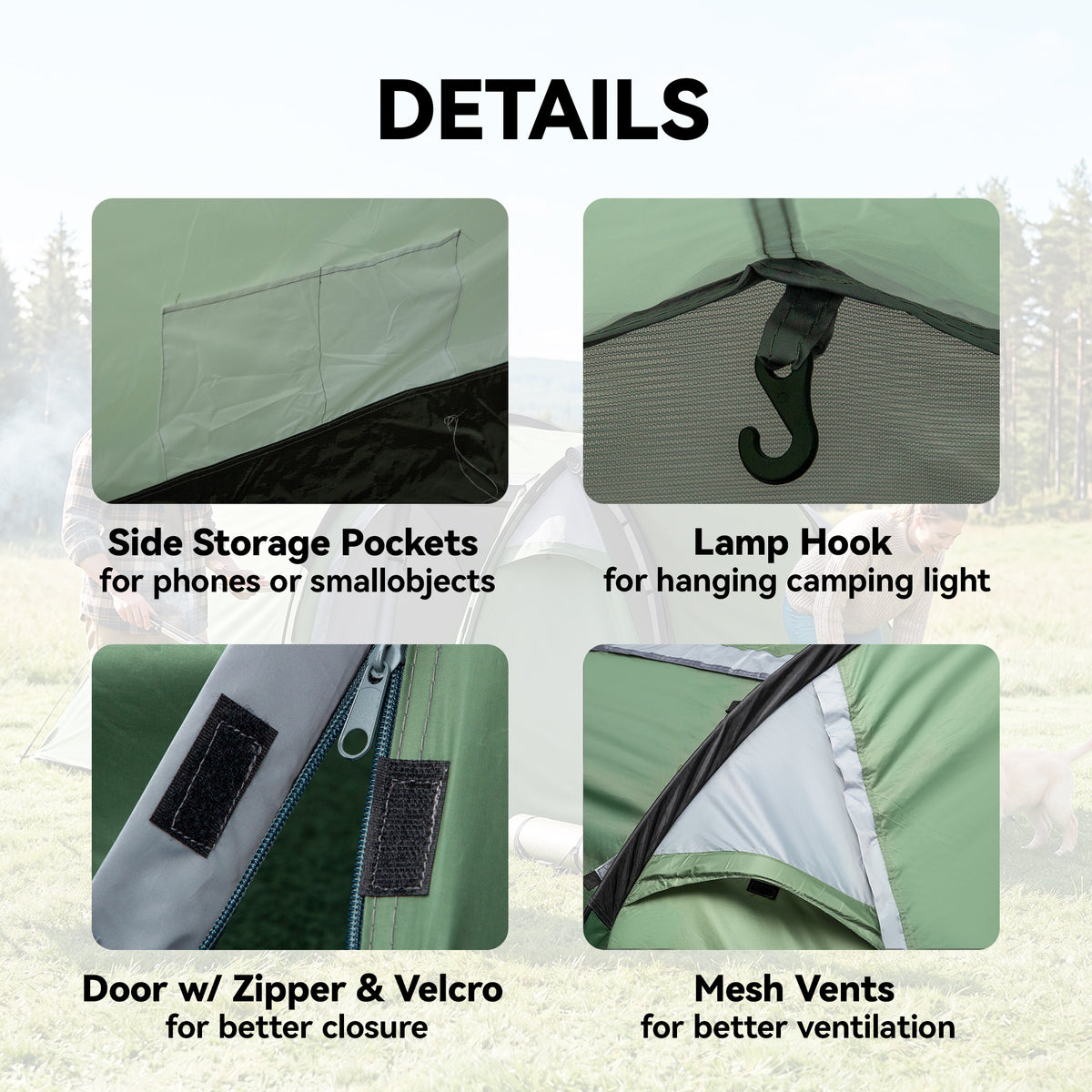 Outsunny 2 Man Tunnel Tent with Sewn-in Groundsheet, Air Vents, Rainfly, 2000mm Large Camping Tent with Bedroom, Porch, Living Area for Camping, Hiking, 426L x 206W x 154H cm, Dark Green