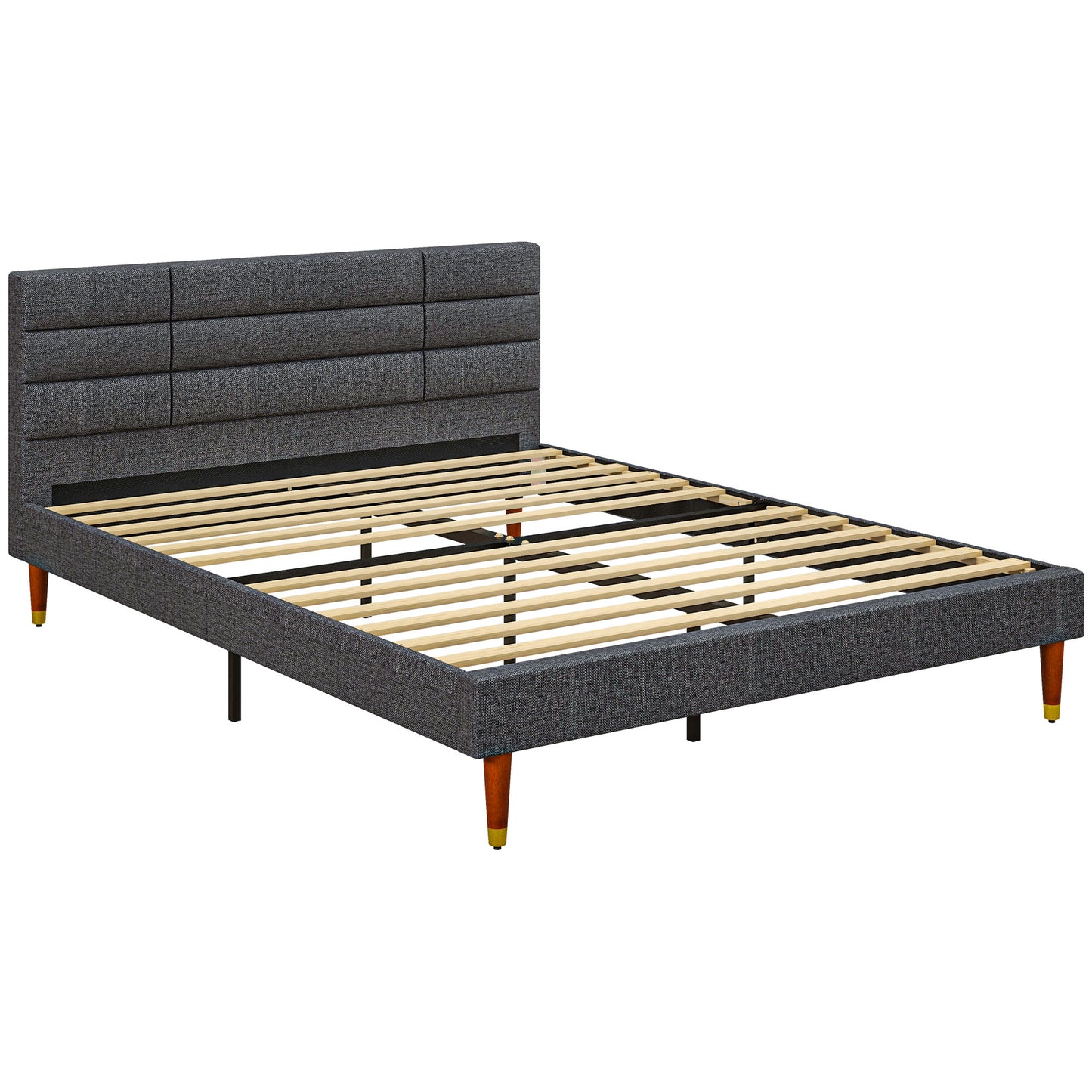 Photo of HOMCOM Upholstered King Bed Frame 154W x 206D x 87Hcm with Slats - Grey in Grey colour on a white background