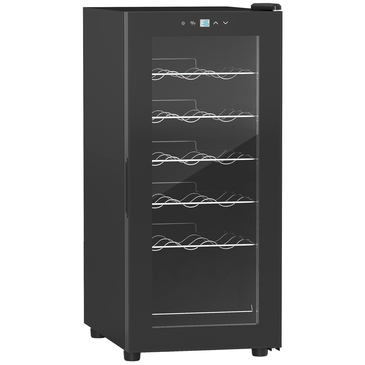 Photo of HOMCOM 18-Bottle Narrow Wine Fridge, with Lights - Black in Black colour on a white background