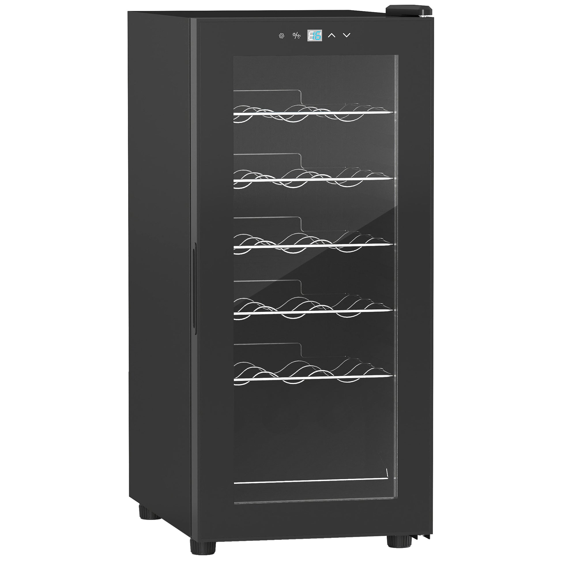 Photo of HOMCOM 18-Bottle Narrow Wine Fridge, with Lights - Black in Black colour on a white background