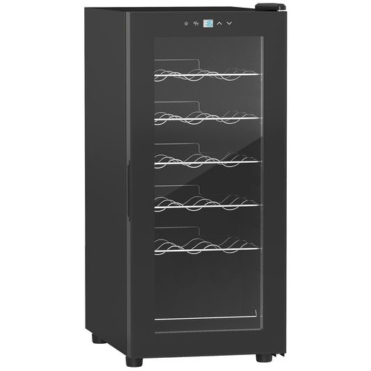 Photo of HOMCOM 18-Bottle Narrow Wine Fridge, with Lights - Black in Black colour on a white background