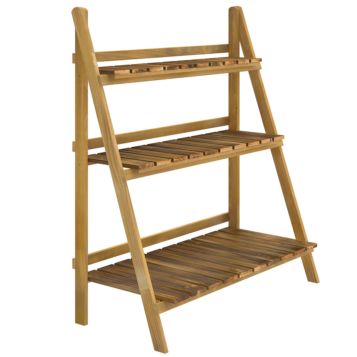 Photo of Outsunny Wooden Folding Flower Pot Stand 3 Tier Garden Planter Display Ladder Gardener Storage Shelves Rack Herb Holder (80L x 37W x 93H cm) in cm) colour on a white background