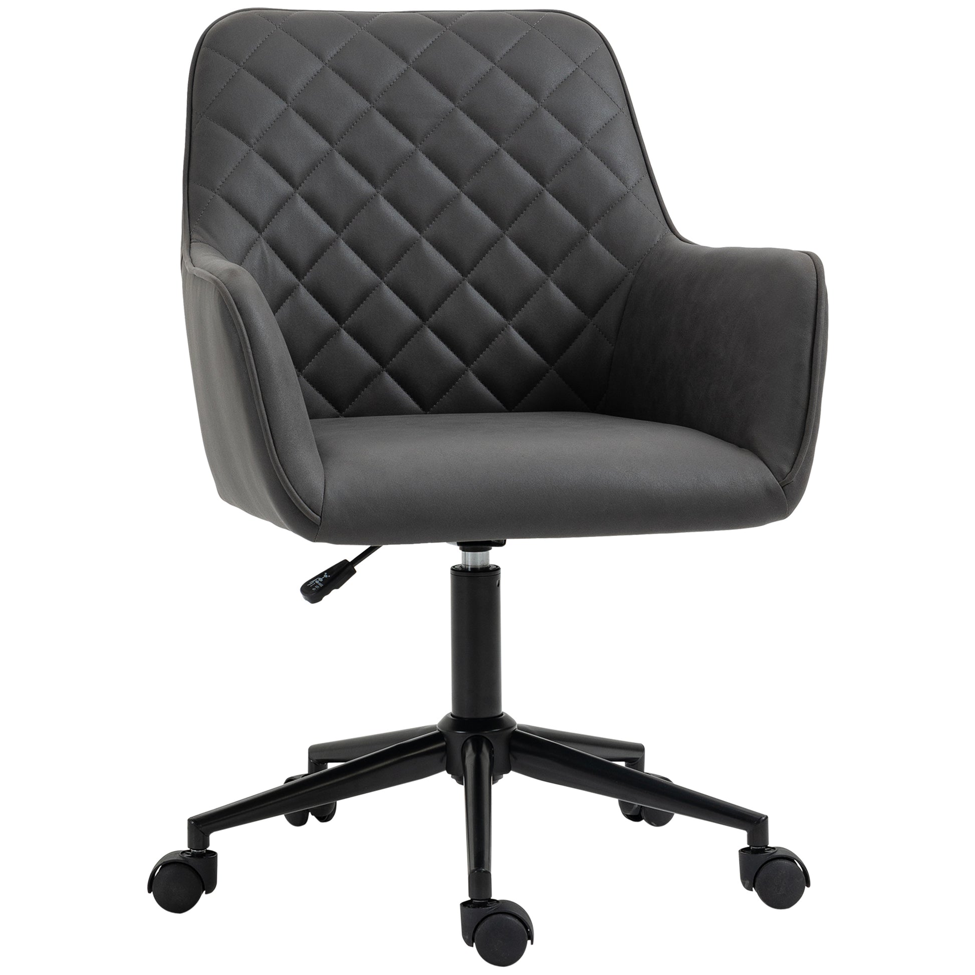 Photo of Vinsetto Office Desk Chair, Leather-Feel Fabric Computer Swivel Chair with Rolling Wheels and Adjustable Height for Home, Grey in Grey colour on a white background