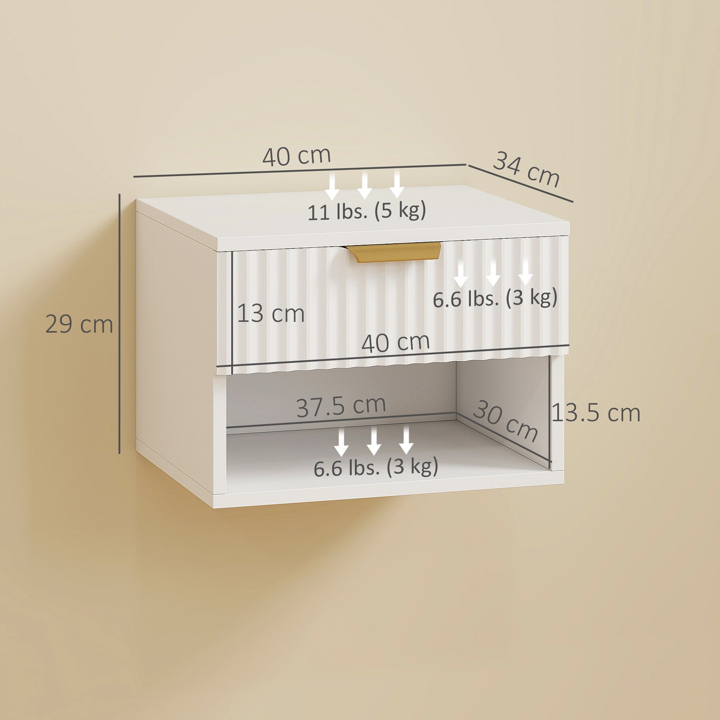 HOMCOM Floating Nightstands Set of 2, Modern Wall Mounted Bedside Tables, White
