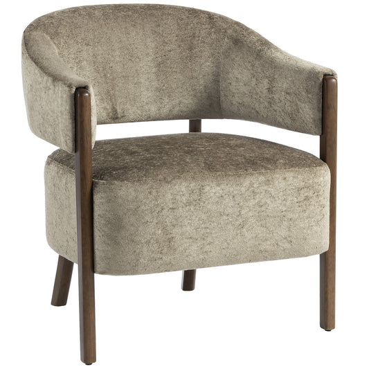 Photo of HOMCOM Accent Chair, Upholstered Tub Chair with Solid Wood Frame and Legs, Light Brown in Brown colour on a white background