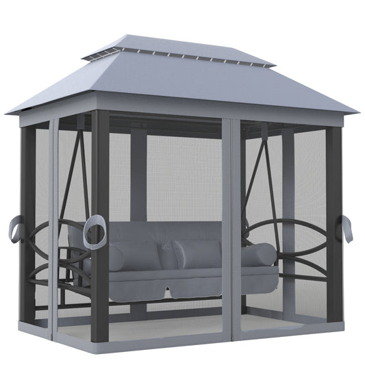 Photo of Outsunny 3 Seater Swing Chair Hammock Gazebo Lounger Cushioned Seat Waterproof Grey in Grey colour on a white background