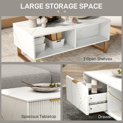 HOMCOM coffee table with open storage shelf and pull-out drawer with organizer compartments