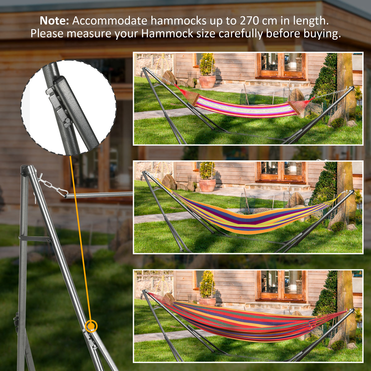 Outsunny 3 in 1 Foldable Hammock Stand, Portable Hanging Chair Stand with Metal Frame, Clothes Drying Rack, Load Capacity 120kg, for Patio, Garden, Fits 8.9ft Hammocks, Black