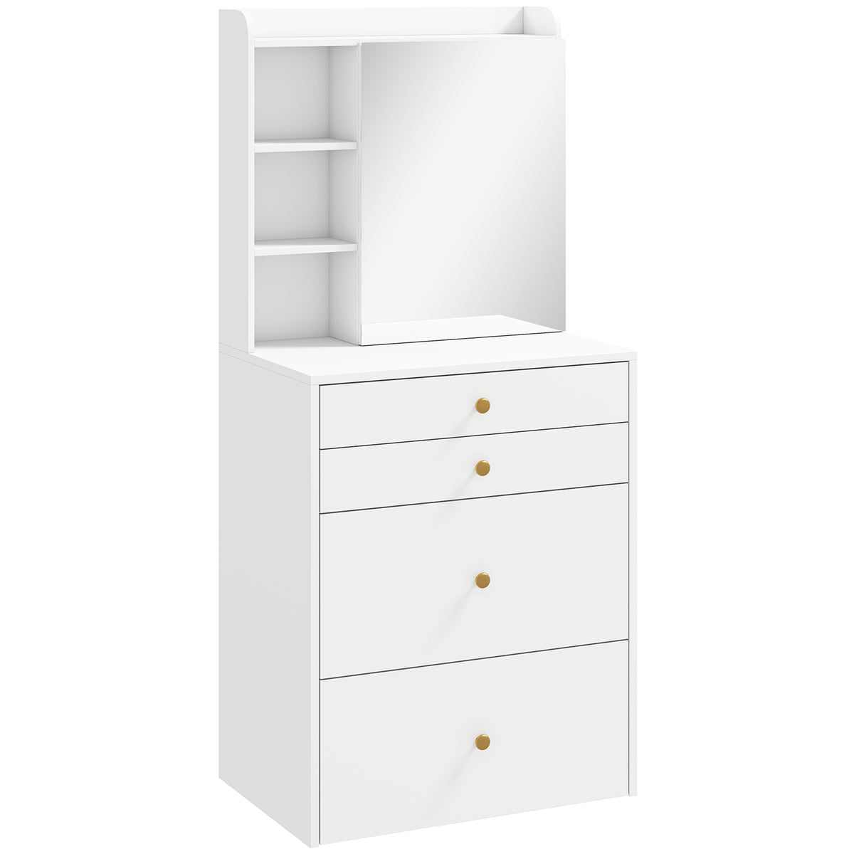 Photo of HOMCOM Dressing Table with Mirror and Mobile Storage Stool, Compact Vanity Table with Cabinet, Drawers, Open Shelves, White in White colour on a white background