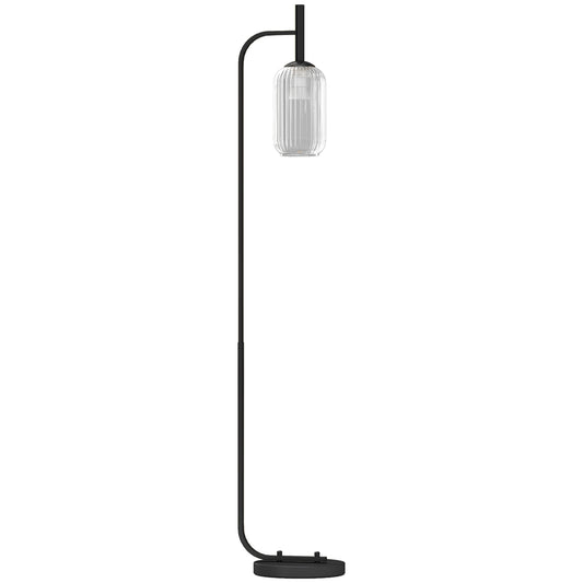 Photo of HOMCOM Floor Lamp for Living Room with Glass Lampshade, Modern Standing Lamp with Foot Switch for Bedroom, Bulb not Included, Black in Black colour on a white background