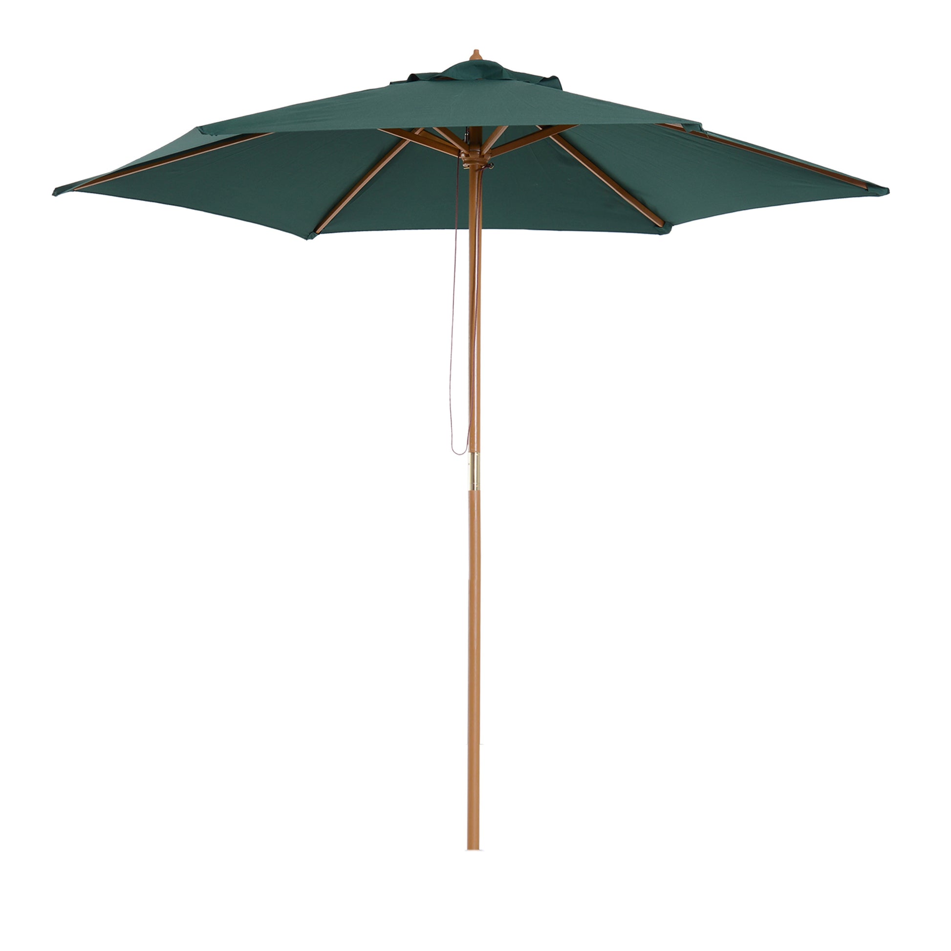 Photo of Outsunny 2.5m Wood Garden Parasol Sun Shade Patio Outdoor Wooden Umbrella Canopy Green in Green colour on a white background
