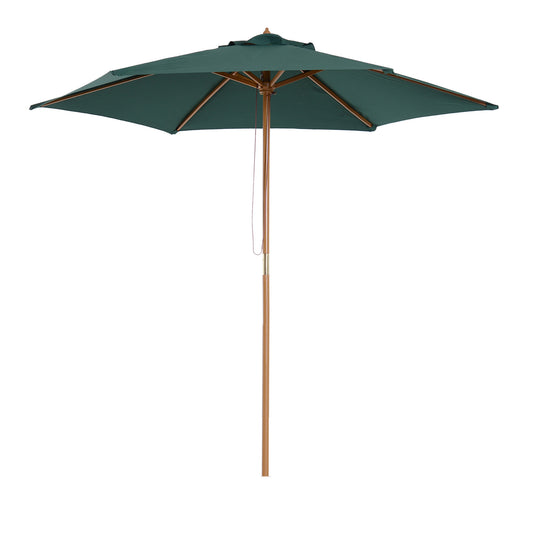 Photo of Outsunny 2.5m Wood Garden Parasol Sun Shade Patio Outdoor Wooden Umbrella Canopy Green in Green colour on a white background