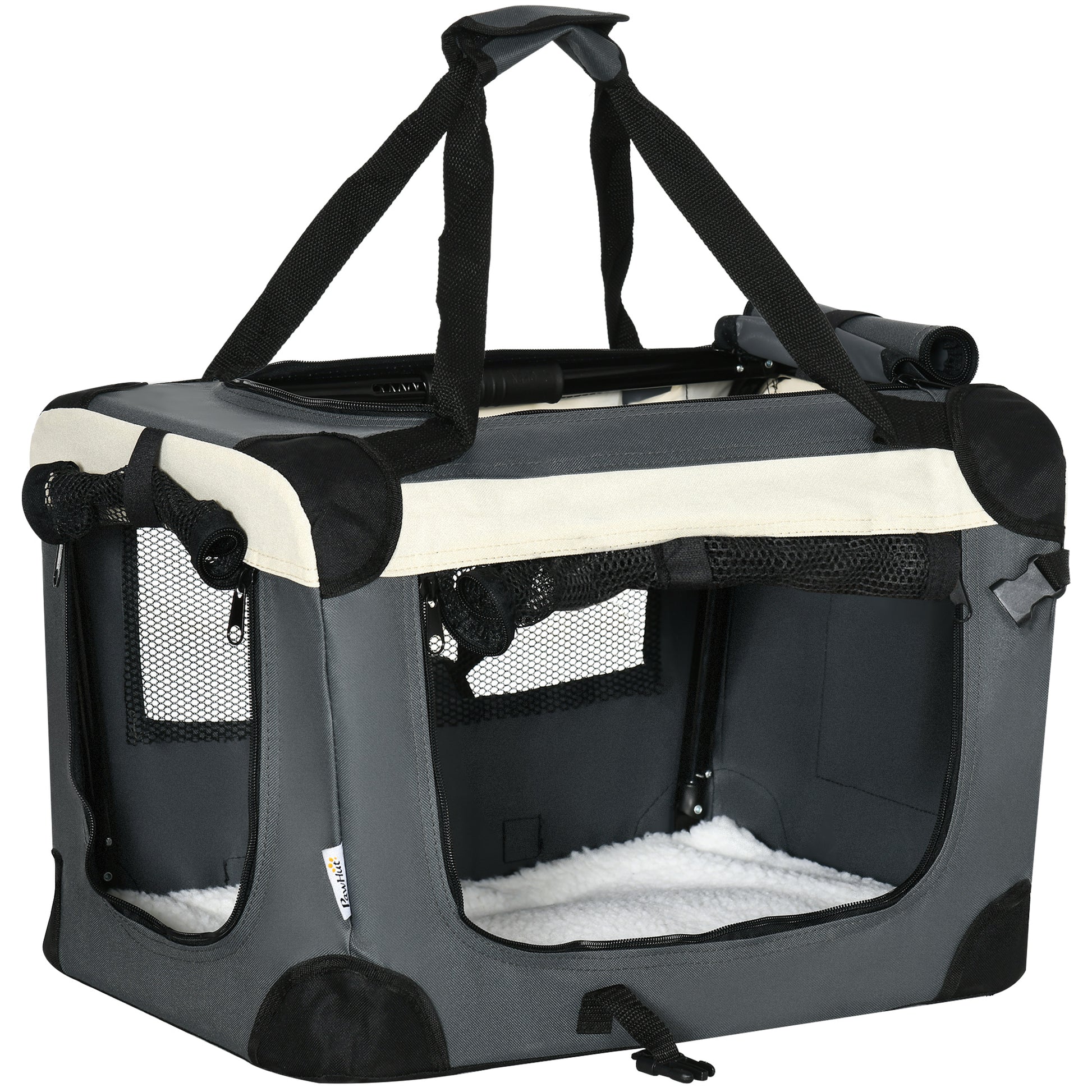 Photo of PawHut 51cm Foldable Pet Carrier, with Cushion, for Mini Dogs and Cats - Grey in Grey colour on a white background