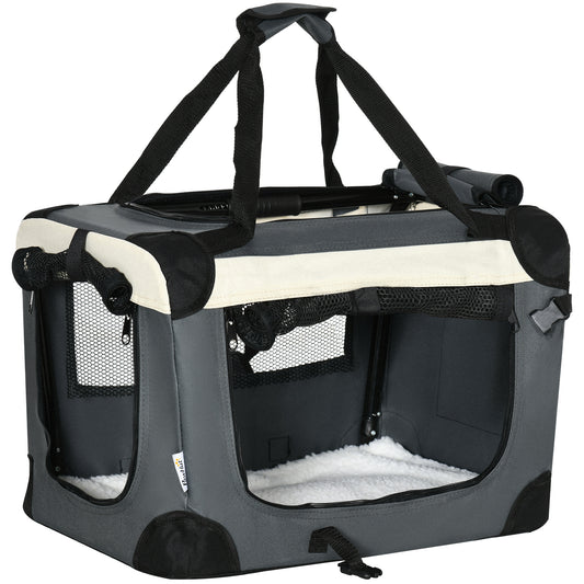 Photo of PawHut 51cm Foldable Pet Carrier, with Cushion, for Mini Dogs and Cats - Grey in Grey colour on a white background