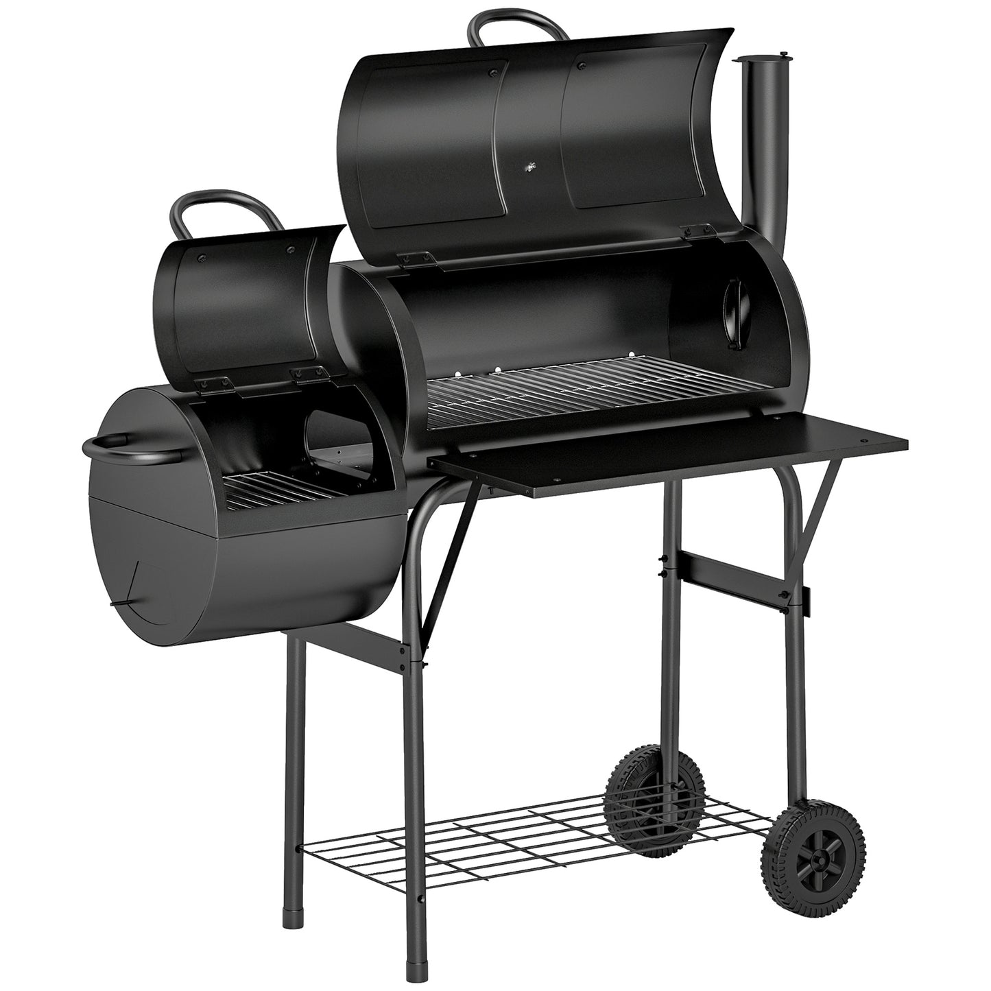 Photo of Outsunny Barbecue Grill Portable Outdoor Charcoal BBQ Grill with Offset Smoker 109 x 60 x 120 cm Black in Black colour on a white background