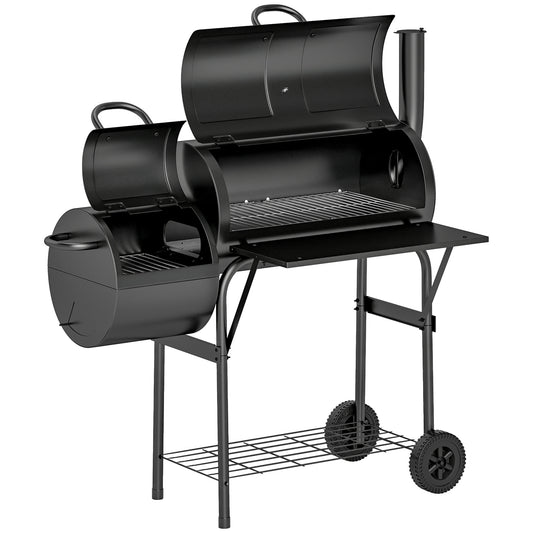 Photo of Outsunny Barbecue Grill Portable Outdoor Charcoal BBQ Grill with Offset Smoker 109 x 60 x 120 cm Black in Black colour on a white background