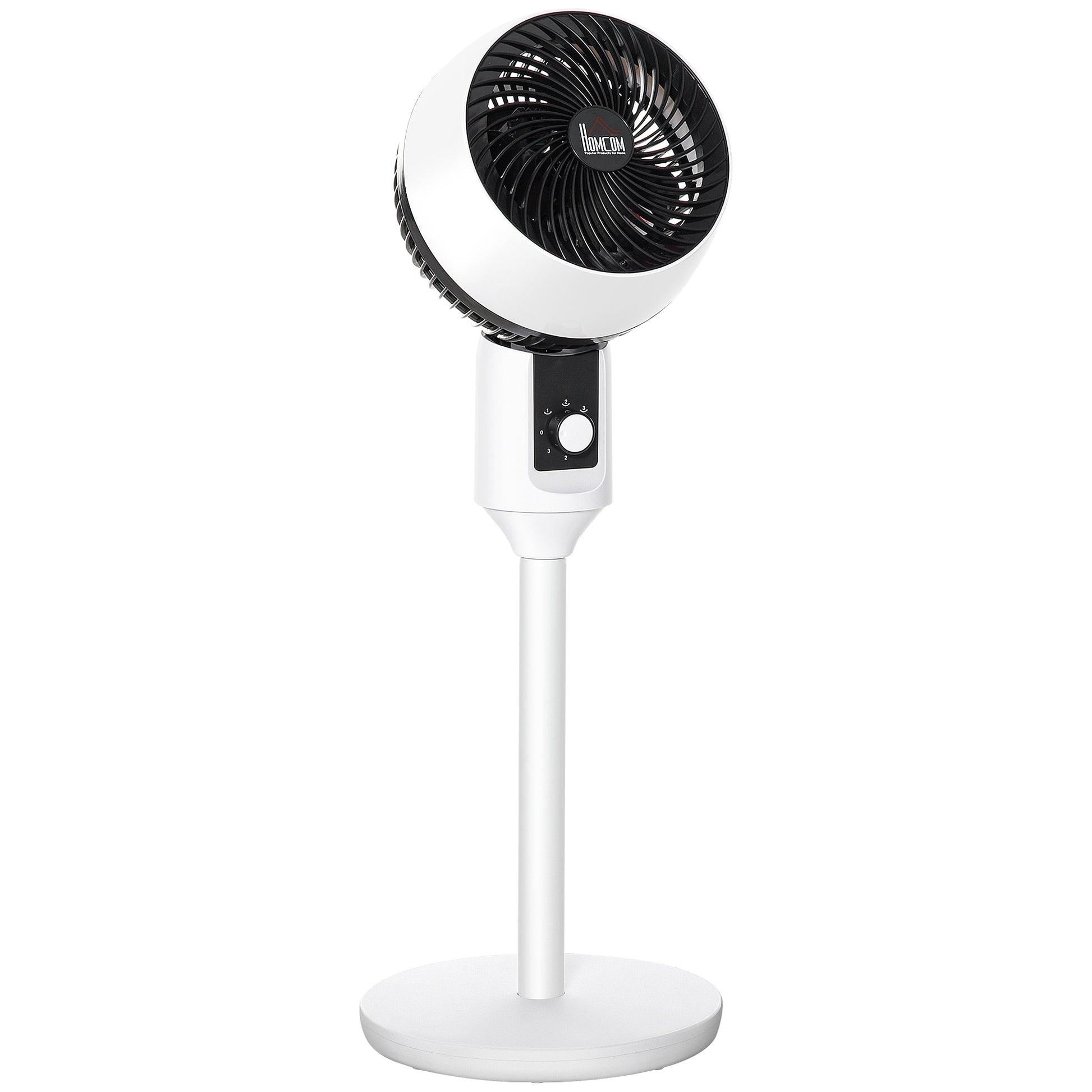 Photo of HOMCOM 9'' Air Circulator Fan 3 Speed, 70° Oscillation 90° Vertical Tilt, Carry Handle, Pedestal Fan, Pedestal Fan for Living Room, Bedroom, Office, White and Black in Black colour on a white background