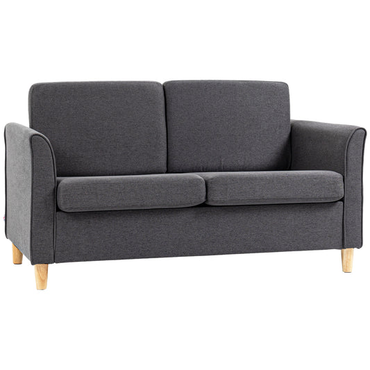 Photo of HOMCOM Compact Loveseat Sofa, Modern 2 Seater Sofa for Living Room with Wood Legs and Armrests, Dark Grey in Grey colour on a white background