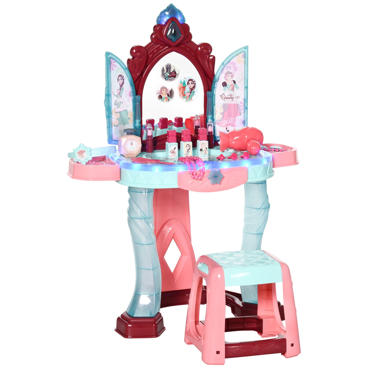 Photo of AIYAPLAY 31 Piece Kids Dressing Playset, with Magical Princess Mirror, Light and Sound - Pink and Blue in Blue colour on a white background