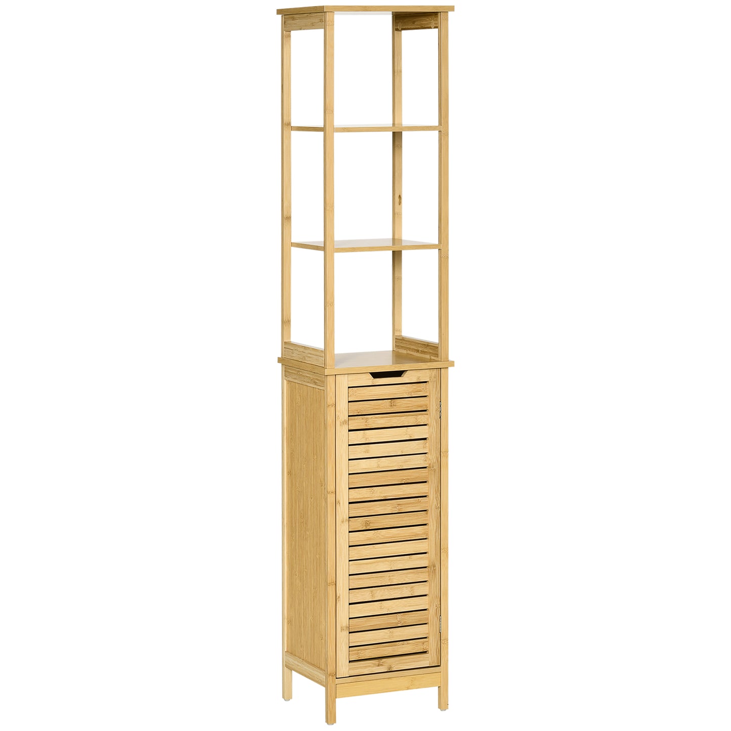 Photo of kleankin Tall Bathroom Cabinet, Slim Storage Cabinet, Tallboy Bamboo Storage Unit with 3-Tier Storage Shelves and Freestanding Organiser, Natural in Natural colour on a white background