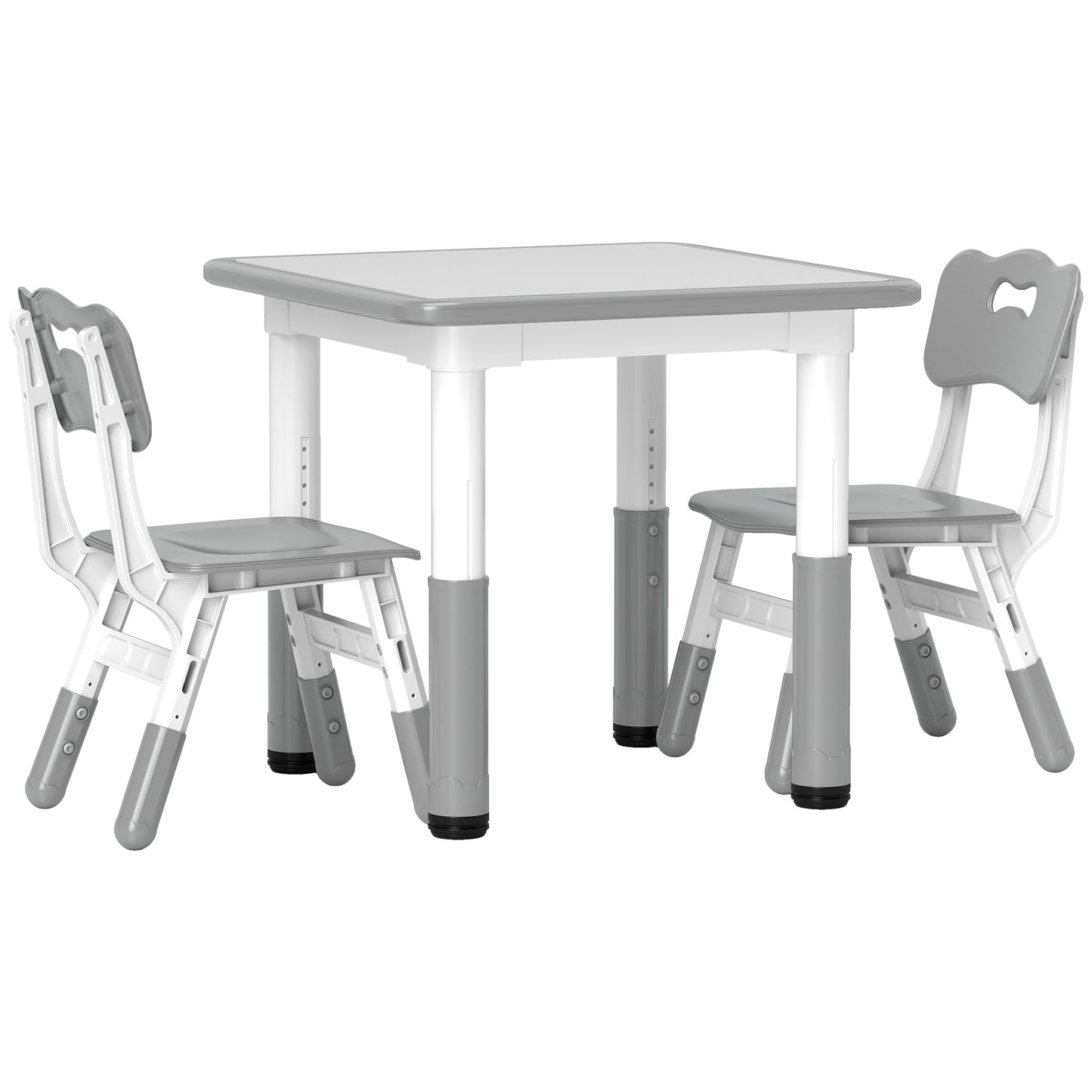 Photo of AIYAPLAY Height Adjustable Toddler Table and Chair Set, 3 Pcs Children Activity Table w/ 2 Chairs, for Playroom, Bedroom - Grey in Grey colour on a white background