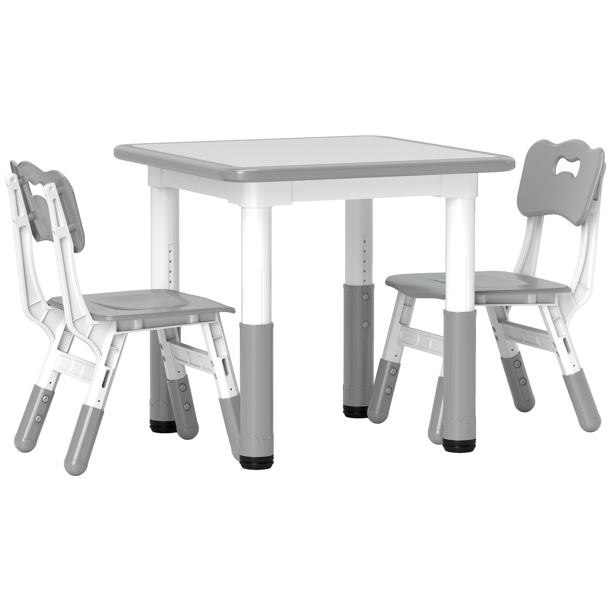 Photo of AIYAPLAY Height Adjustable Toddler Table and Chair Set, 3 Pcs Children Activity Table w/ 2 Chairs, for Playroom, Bedroom - Grey in Grey colour on a white background