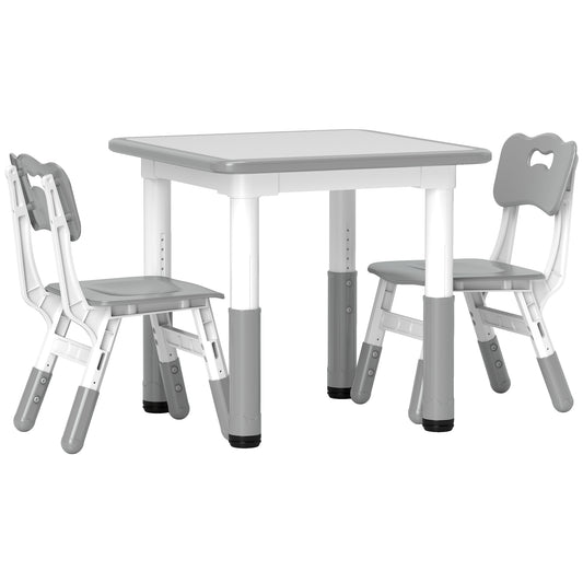 Photo of AIYAPLAY Height Adjustable Toddler Table and Chair Set, 3 Pcs Children Activity Table w/ 2 Chairs, for Playroom, Bedroom - Grey in Grey colour on a white background