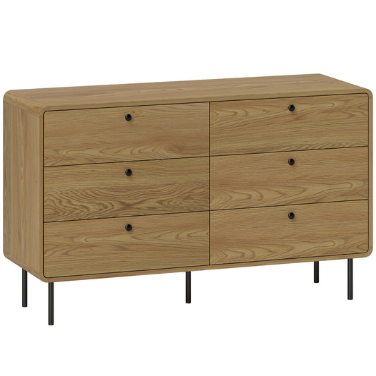 Photo of HOMCOM Chest of Drawers, 6 Drawer Dresser - Oak in Oak colour on a white background