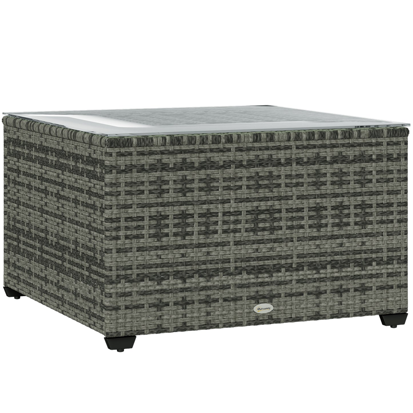 Photo of Outsunny 62 x 62cm Glass-Top Rattan Side Table - Light Grey in Grey colour on a white background