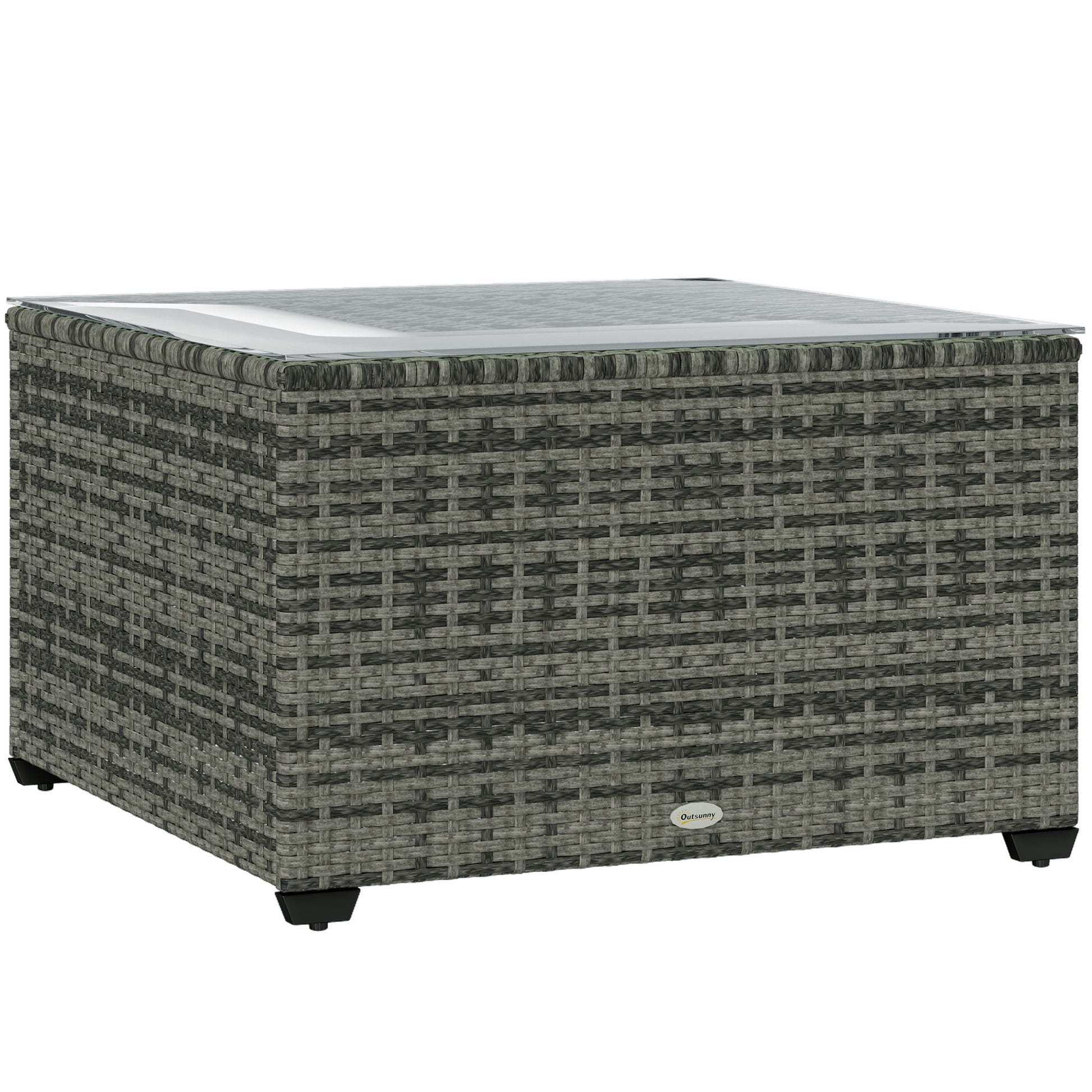 Photo of Outsunny 62 x 62cm Glass-Top Rattan Side Table - Light Grey in Grey colour on a white background